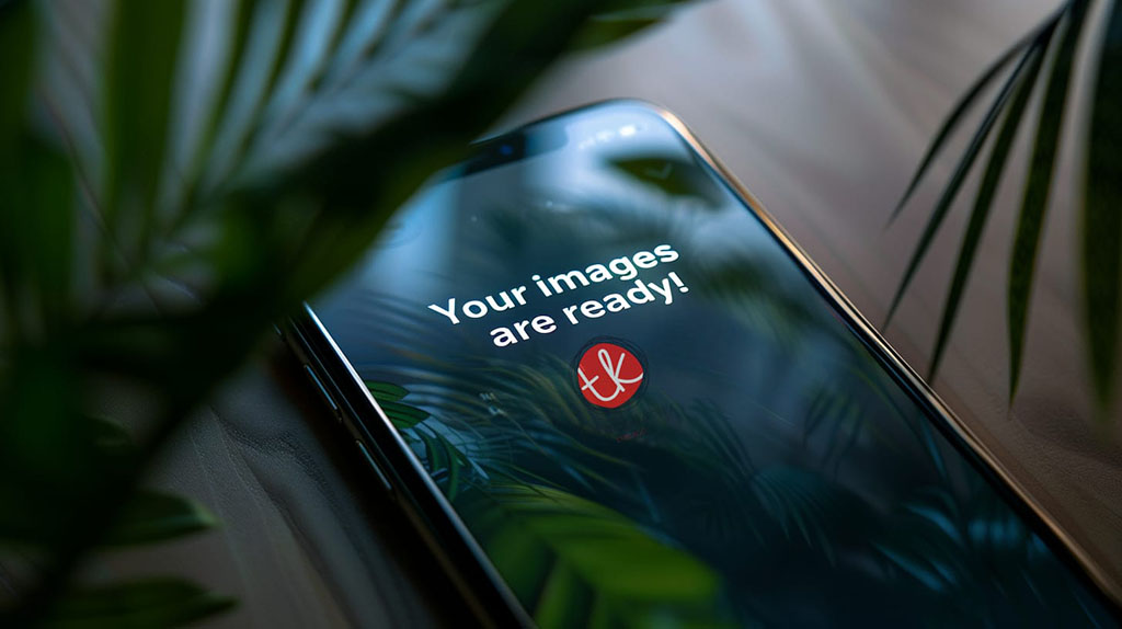 image of a cell phone with notification on it that say your family photography photo gallery is ready!