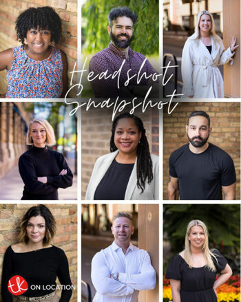 A collage of eight diverse headshots with a text overlay "Headshot Snapshot."