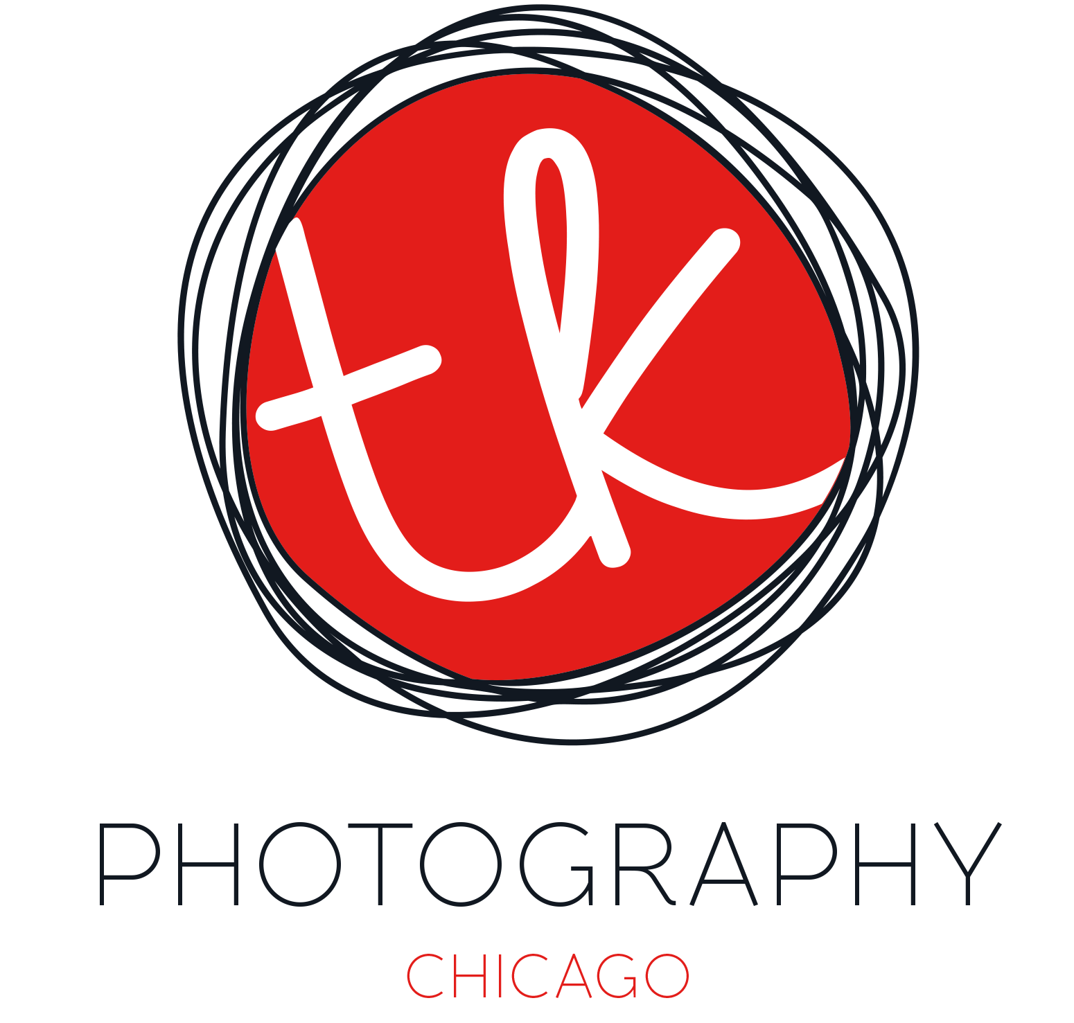 Logo featuring "tk" in white on a red circle, with "Photography" and "Chicago" below.