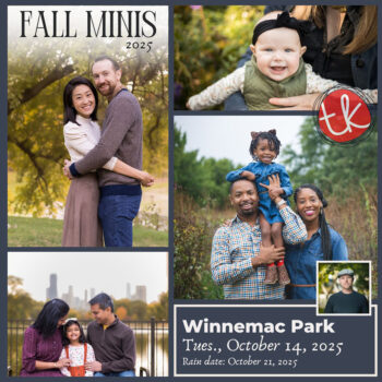 Autumn family portraits promoting TK Photography’s Fall Minis at Winnemac Park, Lincoln Square on October 14, 2025.